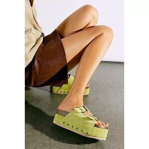 Free People Intentionally Blank Rule Breaker Flatform Sandals Green Women US 6.5